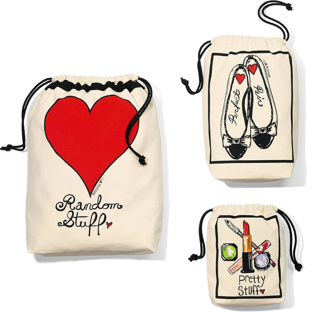 New Brighton Canvas Drawstring Pouch Travel Bag 3 Piece Set Shoes Laundry NWOT
